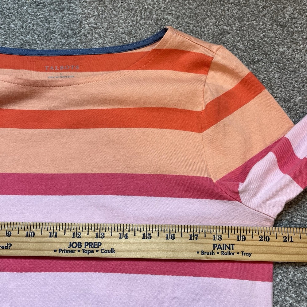 Talbots Stripe Ballet Neck 3/4 Sleeve Top L 100% Cotton Soft Travel Resort - Picture 4 of 7